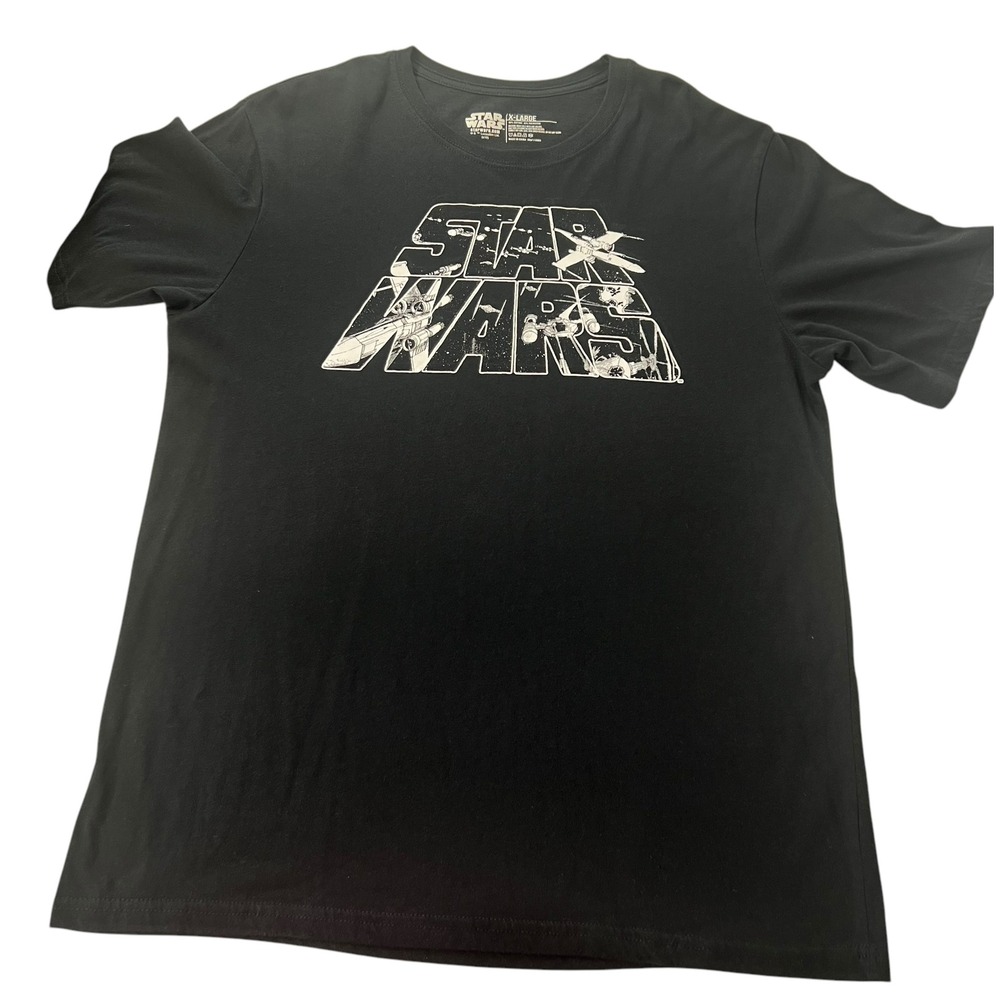 Star Wars‎ Graphic T Shirt Mens XL Black White Lucasfilm Logo Crew Neck Sci-Fi